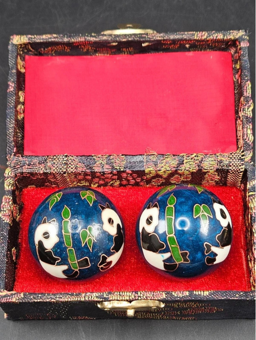 Cloisonné Meditation Baoding Balls Panda & Bamboo